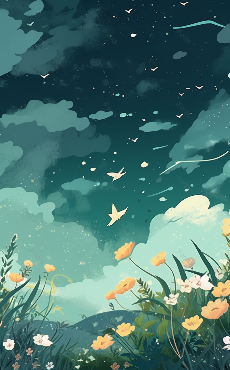 清新自然春天风景花草天空插画背景,插画/手绘图,插画/手绘图库,插画/手绘图下载,插画/手绘
